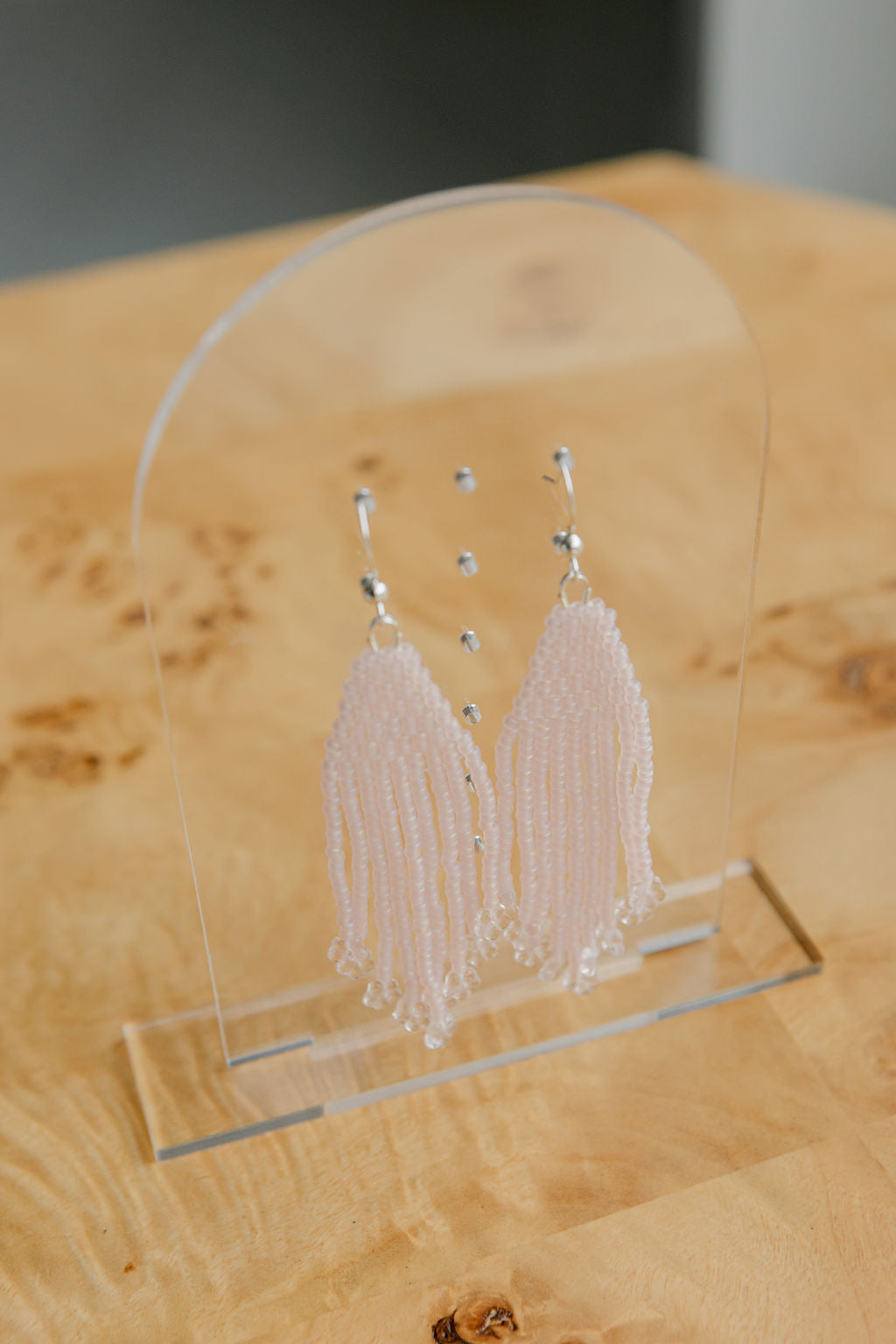 Soft Pink Beaded Fringe Dangles with Flowers