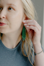 Load image into Gallery viewer, Dagger Beaded Dangles in Emerald
